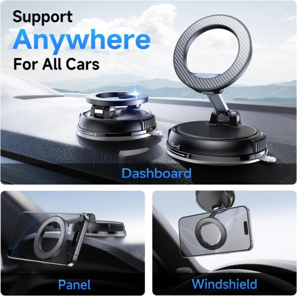 Car Phone Holder for Magsafe [78+LBS Strongest Suction & 2400gf Strongest Magnetic] 360° Adjustable Car Phone Mount - Image 2