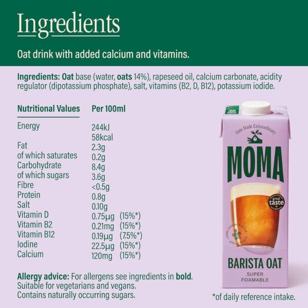 MOMA Barista Oat Drink - 6 x 1L - 100% Plant Based Vegan - Image 2