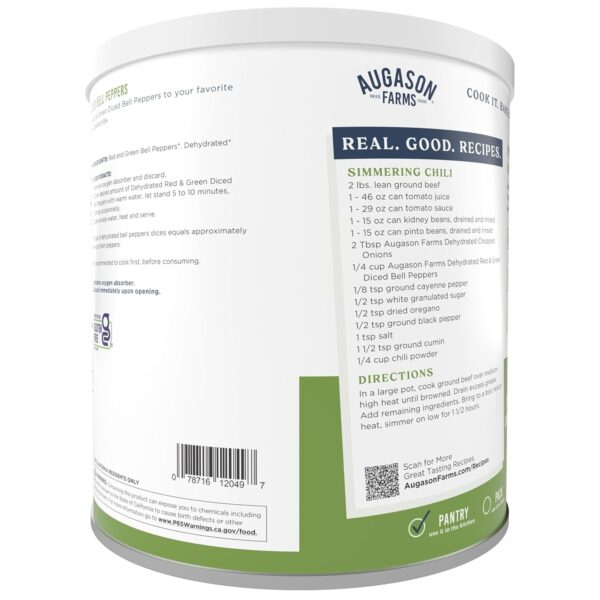 Augason Farms Dehydrated Red and Green Diced Bell Peppers Can, Emergency Food Supply, Everyday Meals, 113 Servings - Image 3