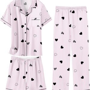 Schbbbta Girls 3 Pieces Pajamas Sets Silk Satin Sleepwear