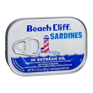 BEACH CLIFF Sardines in Soybean Oil, High Protein Food, Keto Food and Snacks