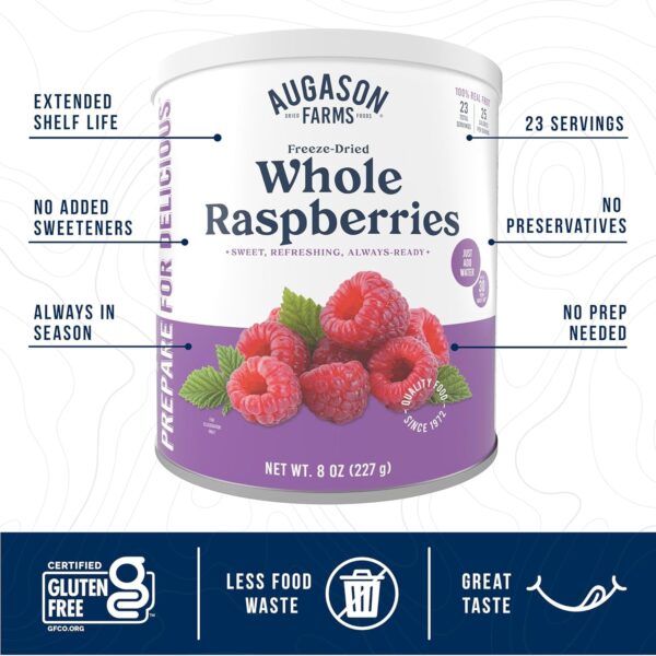 Augason Farms Freeze Dried Whole Raspberries Can, Emergency Food Supply - Image 3